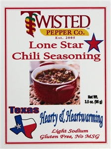 Twisted Pepper Lone Star Chili Mix Is A Scrumptious Chili Mix You Can't Pass Up. Authentic Texas Style Chili, All Natural, No MSG, Gluten Free. Low So