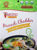 Broccoli Cheddar Dry Soup Mix package with creamy broccoli cheddar soup serving suggestion