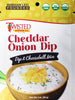 Cheddar Onion Dip Mix package with creamy dip and cheeseball options, low sodium and gluten-free
