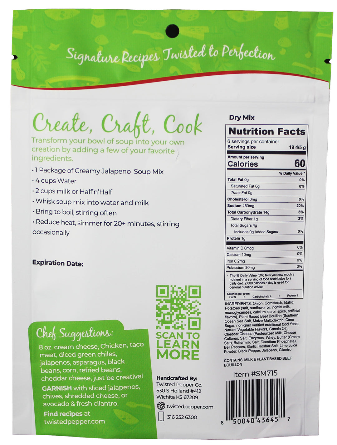 Creamy Jalapeno Soup Mix easy to make, Gluten Free, MSG Free