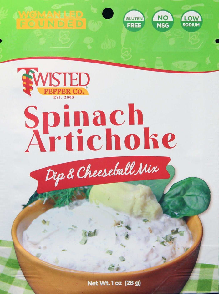 Creamy spinach artichoke dip mix with new packaging, perfect for dips and cheeseballs