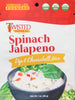 Spinach jalapeno dip in a bowl with chips and fresh jalapenos on the side