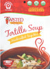 Tortilla Dry Soup Mix with tomatoes, garnished with cheese, lime, and tortilla strips in a bowl
