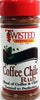Coffee Chile Rub seasoning blend by Twisted Pepper Co., mix of coffee and chiles in a 5 oz jar